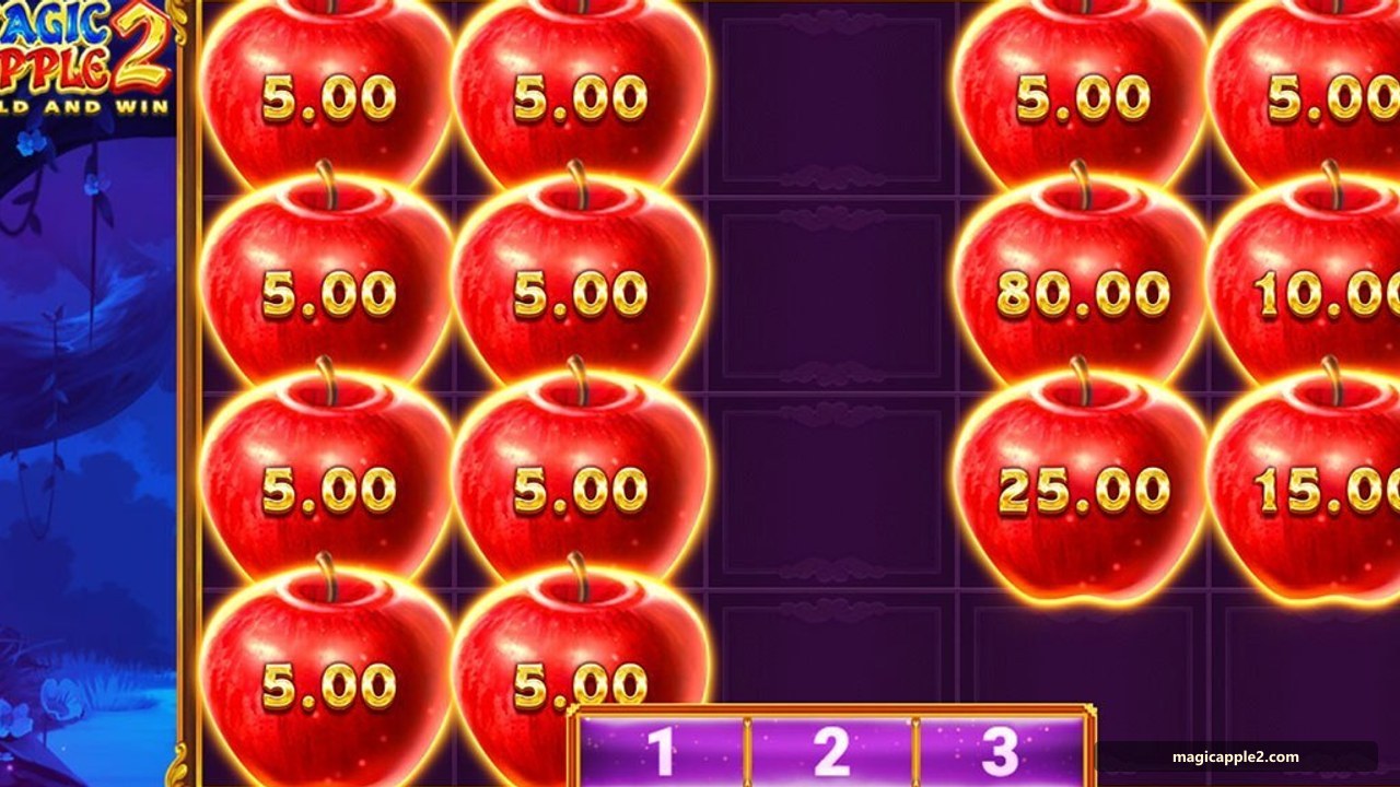 Magic Apple 2 demo Help paneli: RTP va simvol to‘lovlari ko‘rsatilgan ekran